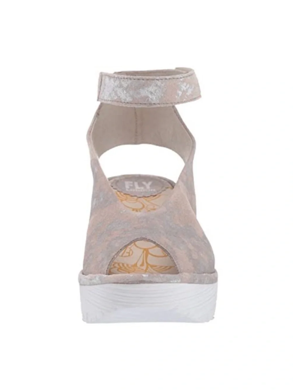 Fly London Yala Corcuma Metallic Rose Wedge Platform Sling‎ Back Sandal Size 8